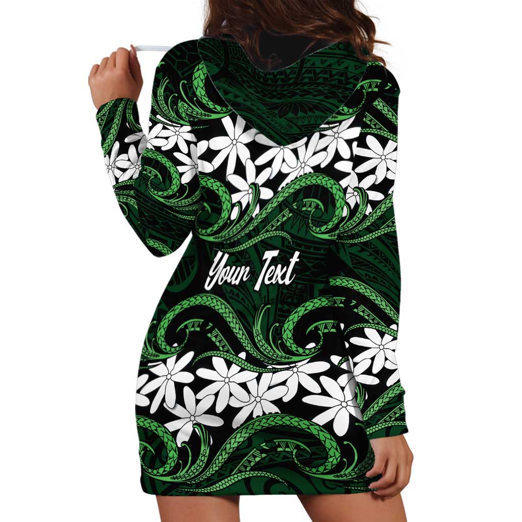 Personalised Cook Islands Mitiaro Hoodie Dress Tiare Maori Polynesian Waves Tattoo