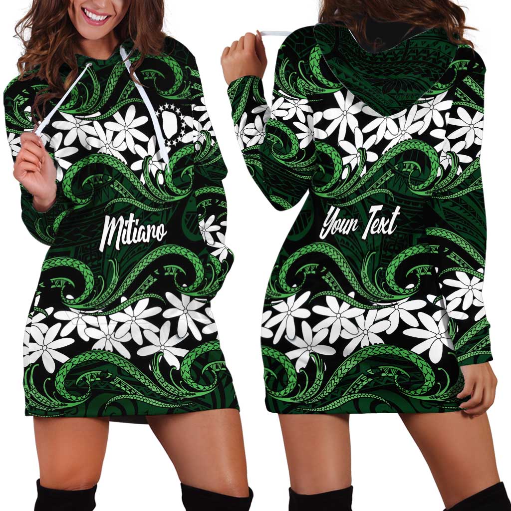 Personalised Cook Islands Mitiaro Hoodie Dress Tiare Maori Polynesian Waves Tattoo