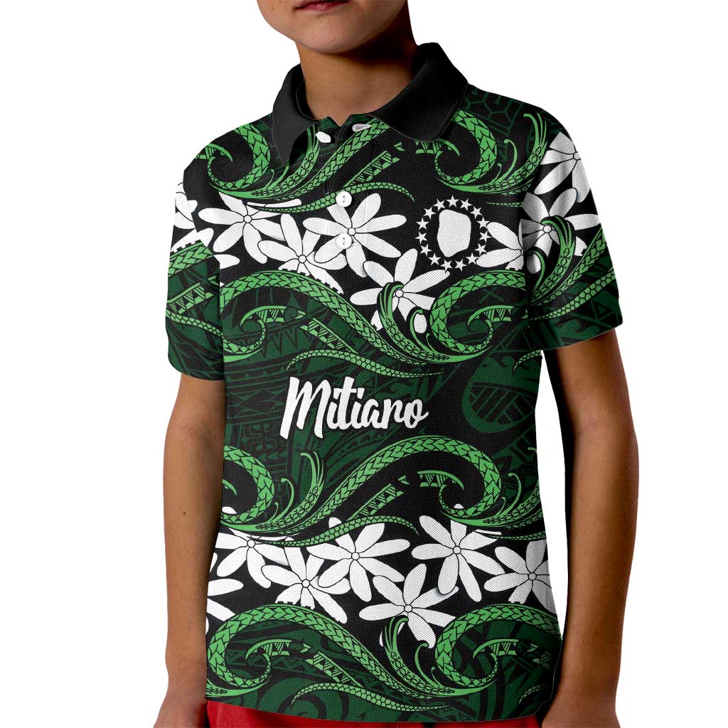 Personalised Cook Islands Mitiaro Kid Polo Shirt Tiare Maori Polynesian Waves Tattoo LT14 Kid Green - Polynesian Pride