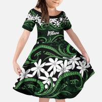 Personalised Cook Islands Mitiaro Kid Short Sleeve Dress Tiare Maori Polynesian Waves Tattoo LT14 KID Green - Polynesian Pride