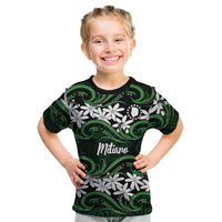 Personalised Cook Islands Mitiaro Kid T Shirt Tiare Maori Polynesian Waves Tattoo LT14 Green - Polynesian Pride