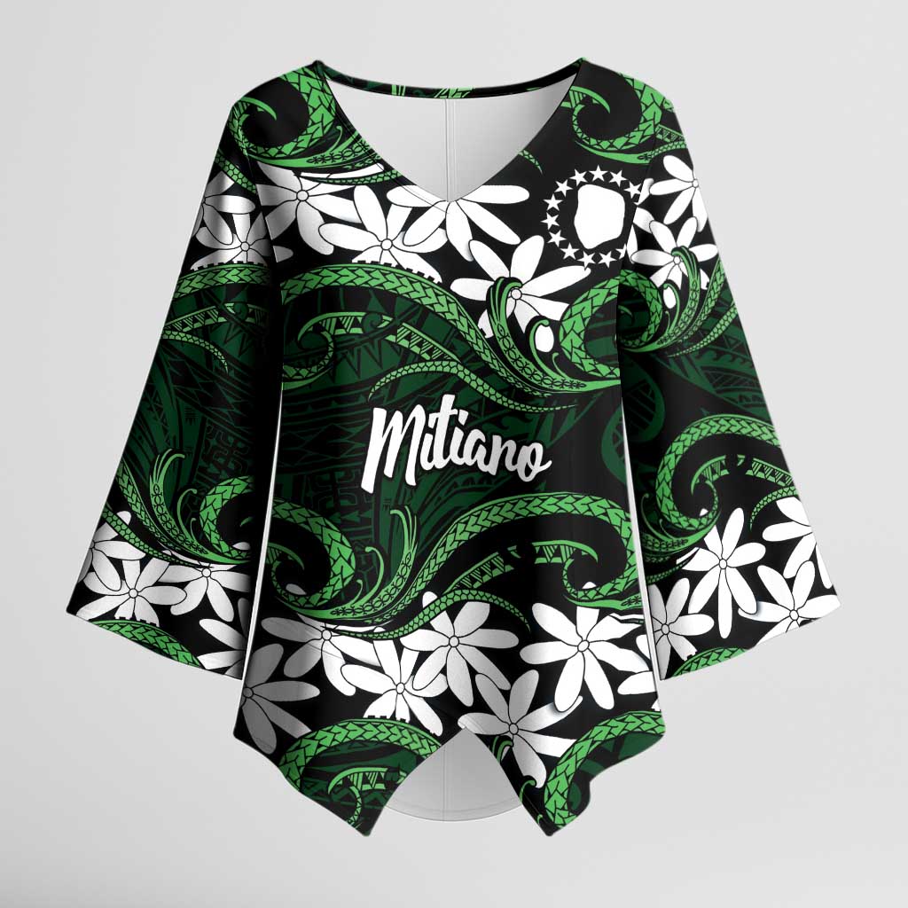 Personalised Cook Islands Mitiaro Kimono Sleeve Blouse Tiare Maori Polynesian Waves Tattoo LT14 Female Green - Polynesian Pride