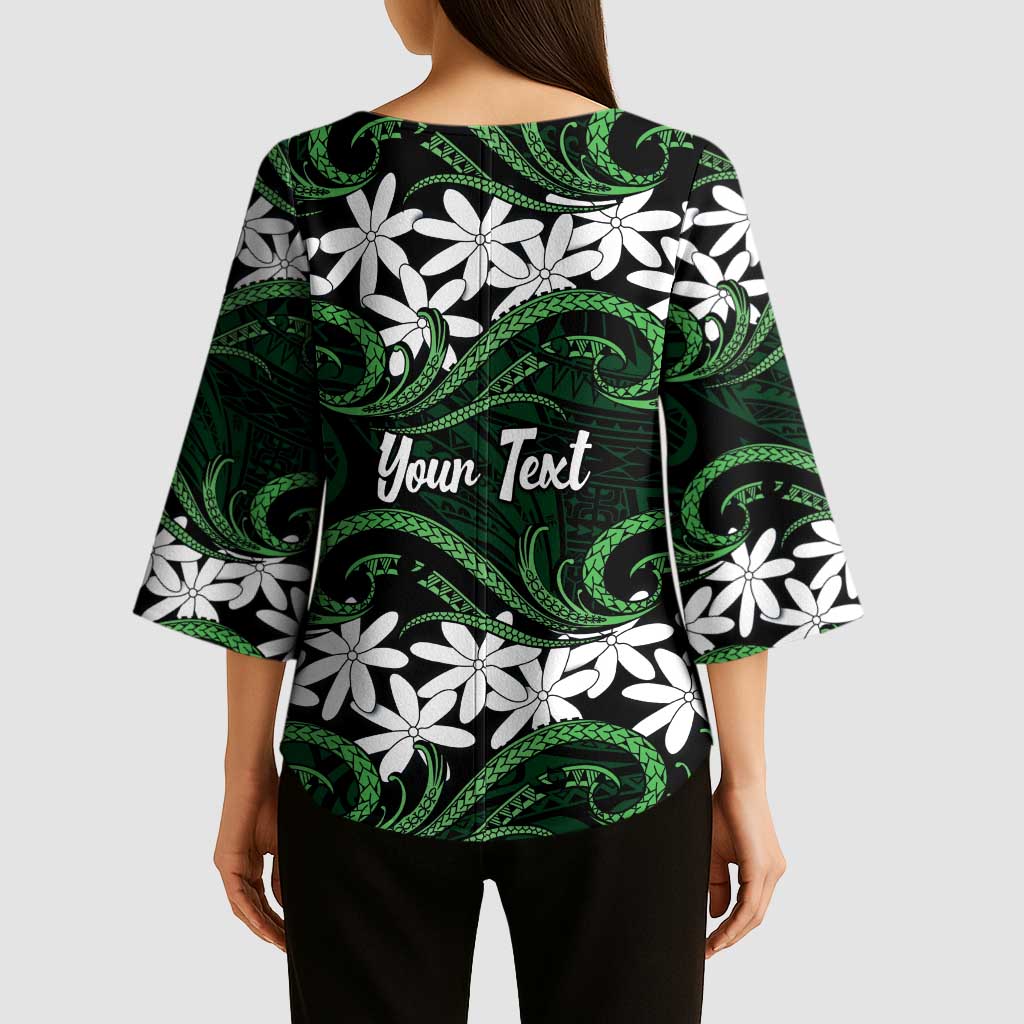 Personalised Cook Islands Mitiaro Kimono Sleeve Blouse Tiare Maori Polynesian Waves Tattoo LT14 - Polynesian Pride
