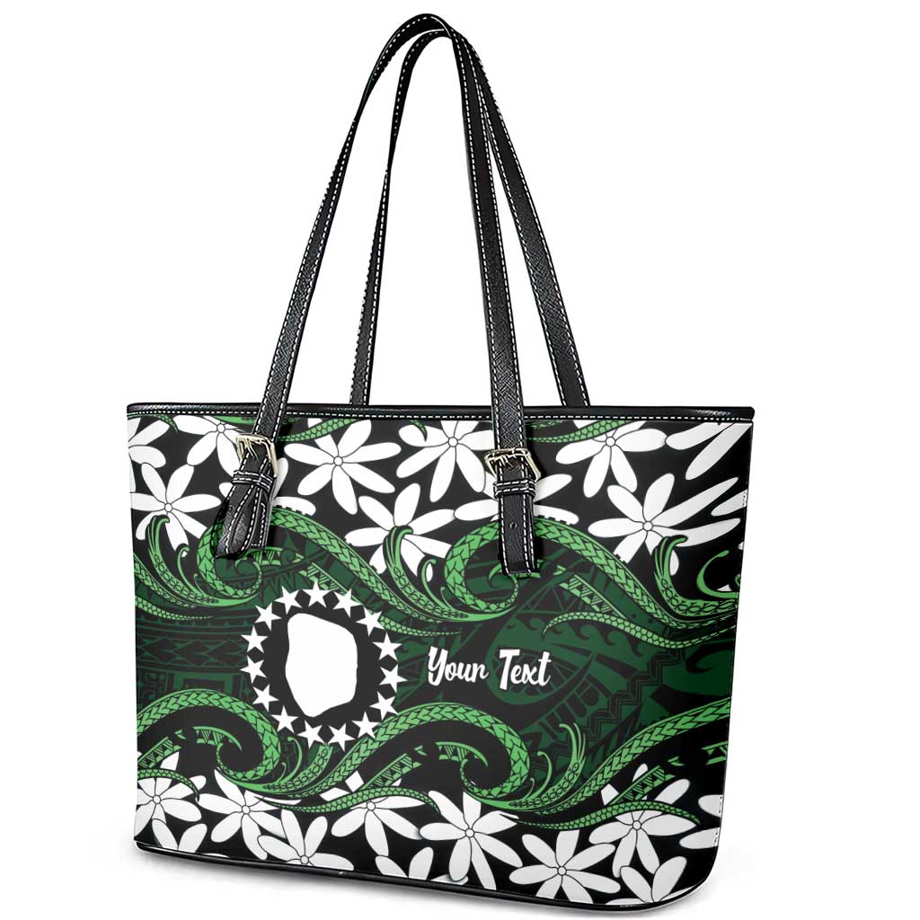 Personalised Cook Islands Mitiaro Leather Tote Bag Tiare Maori Polynesian Waves Tattoo LT14 - Polynesian Pride
