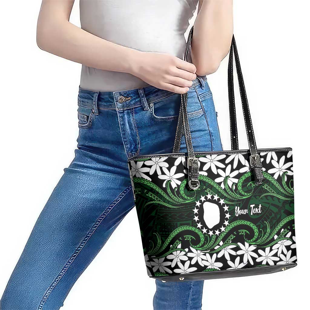 Personalised Cook Islands Mitiaro Leather Tote Bag Tiare Maori Polynesian Waves Tattoo LT14 - Polynesian Pride