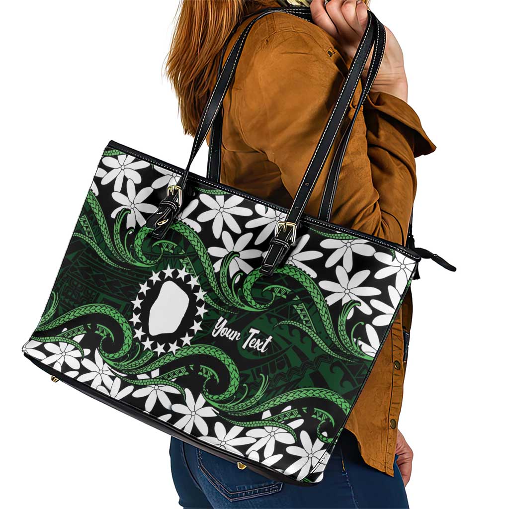Personalised Cook Islands Mitiaro Leather Tote Bag Tiare Maori Polynesian Waves Tattoo LT14 - Polynesian Pride