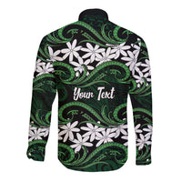 Personalised Cook Islands Mitiaro Long Sleeve Button Shirt Tiare Maori Polynesian Waves Tattoo LT14 - Polynesian Pride