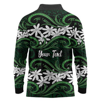 Personalised Cook Islands Mitiaro Long Sleeve Polo Shirt Tiare Maori Polynesian Waves Tattoo LT14 - Polynesian Pride
