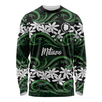 Personalised Cook Islands Mitiaro Long Sleeve Shirt Tiare Maori Polynesian Waves Tattoo LT14 Unisex Green - Polynesian Pride