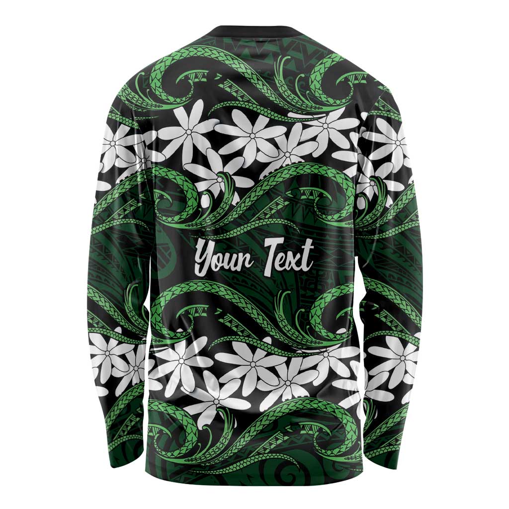 Personalised Cook Islands Mitiaro Long Sleeve Shirt Tiare Maori Polynesian Waves Tattoo LT14 - Polynesian Pride