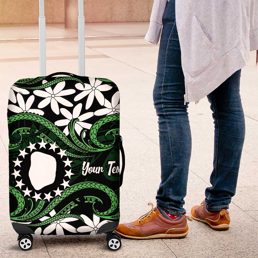 Personalised Cook Islands Mitiaro Luggage Cover Tiare Maori Polynesian Waves Tattoo LT14 Green - Polynesian Pride