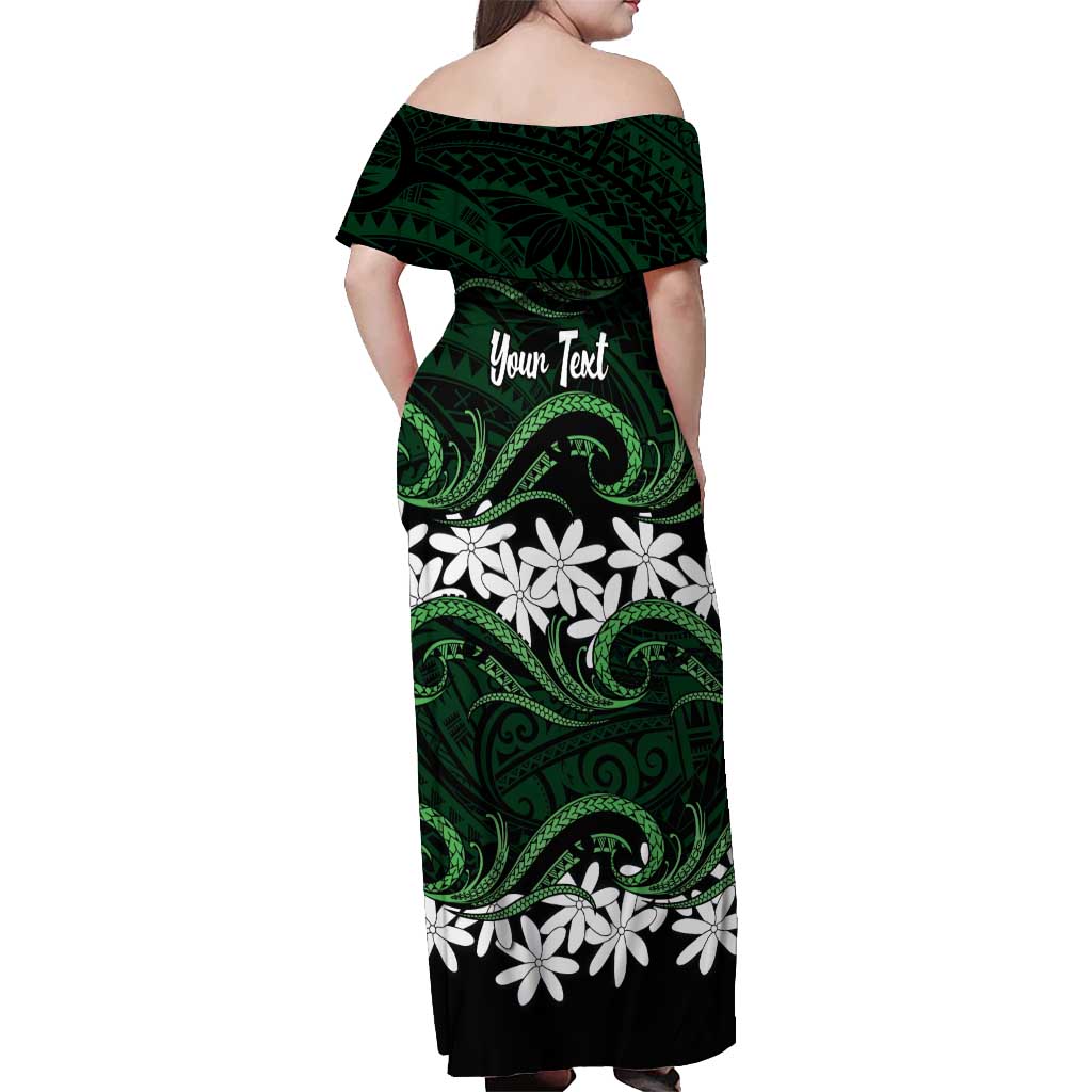 Personalised Cook Islands Mitiaro Off Shoulder Maxi Dress Tiare Maori Polynesian Waves Tattoo LT14 - Polynesian Pride