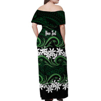 Personalised Cook Islands Mitiaro Off Shoulder Maxi Dress Tiare Maori Polynesian Waves Tattoo LT14 - Polynesian Pride