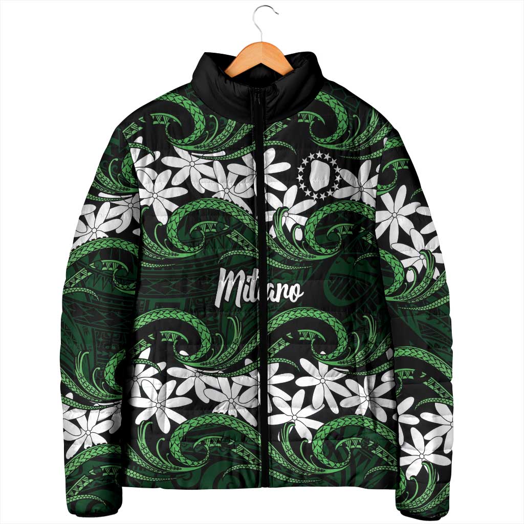 Personalised Cook Islands Mitiaro Padded Jacket Tiare Maori Polynesian Waves Tattoo LT14 - Polynesian Pride