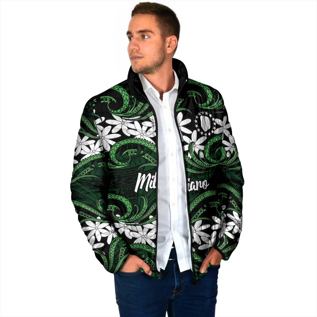 Personalised Cook Islands Mitiaro Padded Jacket Tiare Maori Polynesian Waves Tattoo LT14 - Polynesian Pride