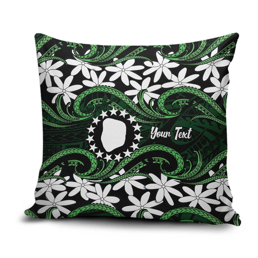Personalised Cook Islands Mitiaro Pillow Cover Tiare Maori Polynesian Waves Tattoo LT14 Green - Polynesian Pride