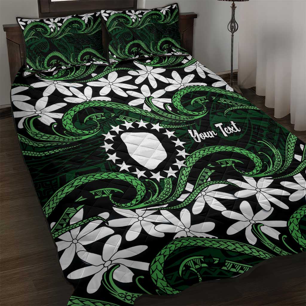 Personalised Cook Islands Mitiaro Quilt Bed Set Tiare Maori Polynesian Waves Tattoo LT14 Green - Polynesian Pride