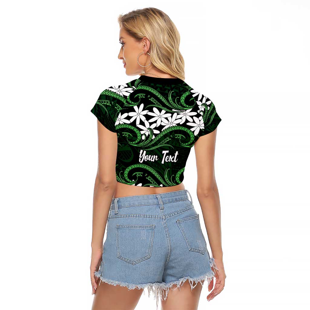 Personalised Cook Islands Mitiaro Raglan Cropped T Shirt Tiare Maori Polynesian Waves Tattoo LT14 - Polynesian Pride