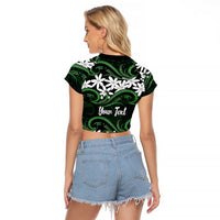 Personalised Cook Islands Mitiaro Raglan Cropped T Shirt Tiare Maori Polynesian Waves Tattoo LT14 - Polynesian Pride
