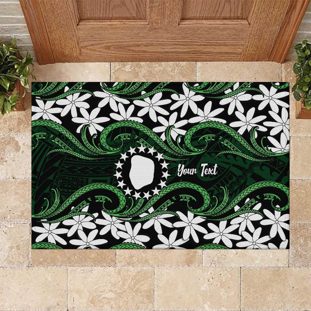 Personalised Cook Islands Mitiaro Rubber Doormat Tiare Maori Polynesian Waves Tattoo LT14 Green - Polynesian Pride