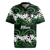 Personalised Cook Islands Mitiaro Rugby Jersey Tiare Maori Polynesian Waves Tattoo LT14 Green - Polynesian Pride