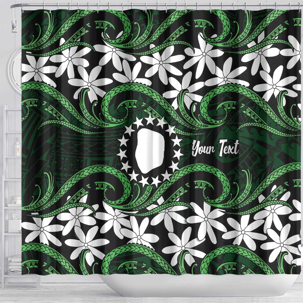 Personalised Cook Islands Mitiaro Shower Curtain Tiare Maori Polynesian Waves Tattoo LT14 - Polynesian Pride
