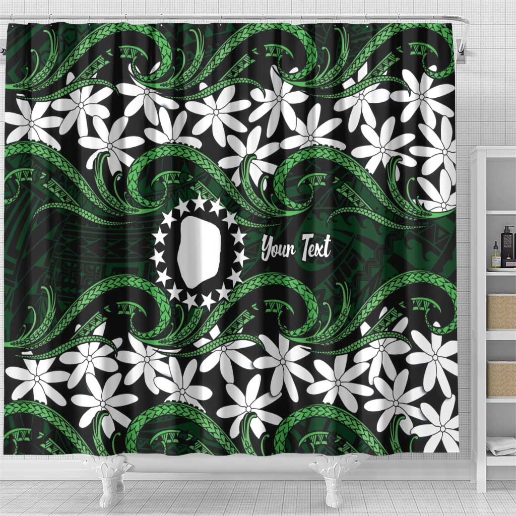 Personalised Cook Islands Mitiaro Shower Curtain Tiare Maori Polynesian Waves Tattoo LT14 - Polynesian Pride