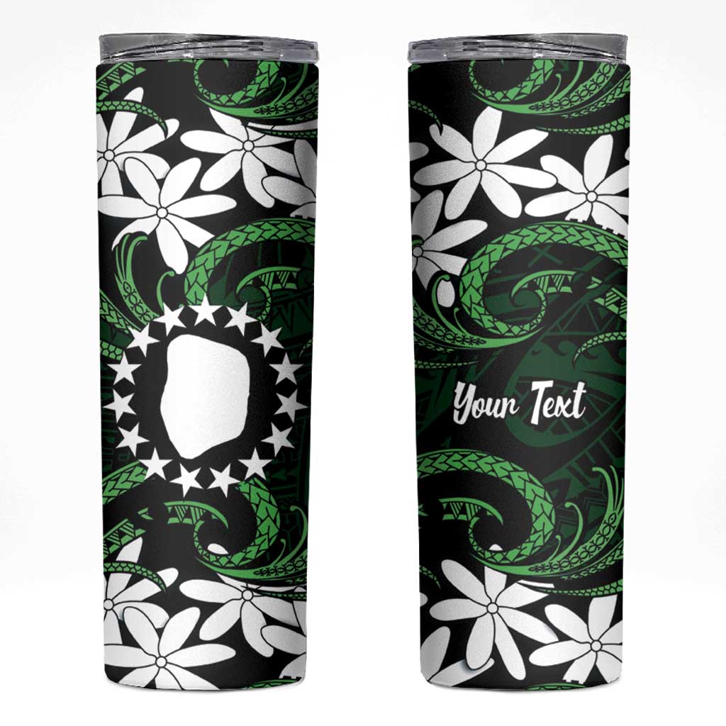 Personalised Cook Islands Mitiaro Skinny Tumbler Tiare Maori Polynesian Waves Tattoo LT14 Green - Polynesian Pride