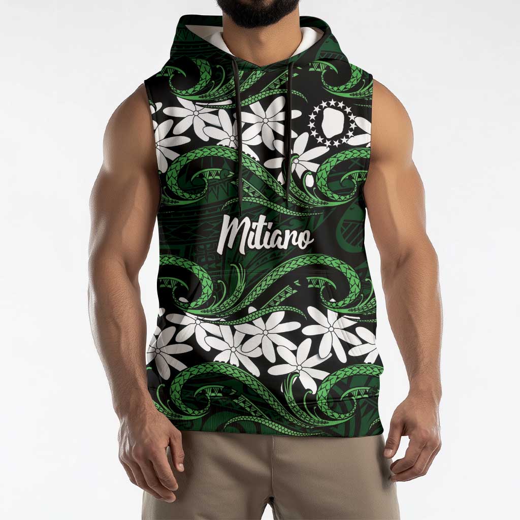 Personalised Cook Islands Mitiaro Sleeveless Hoodie Tiare Maori Polynesian Waves Tattoo LT14 - Polynesian Pride