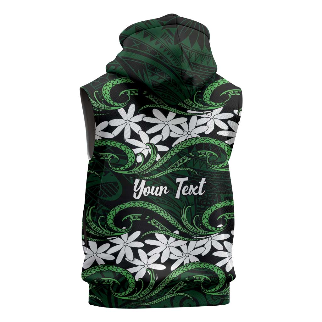 Personalised Cook Islands Mitiaro Sleeveless Zip Hoodie Tiare Maori Polynesian Waves Tattoo LT14 - Polynesian Pride