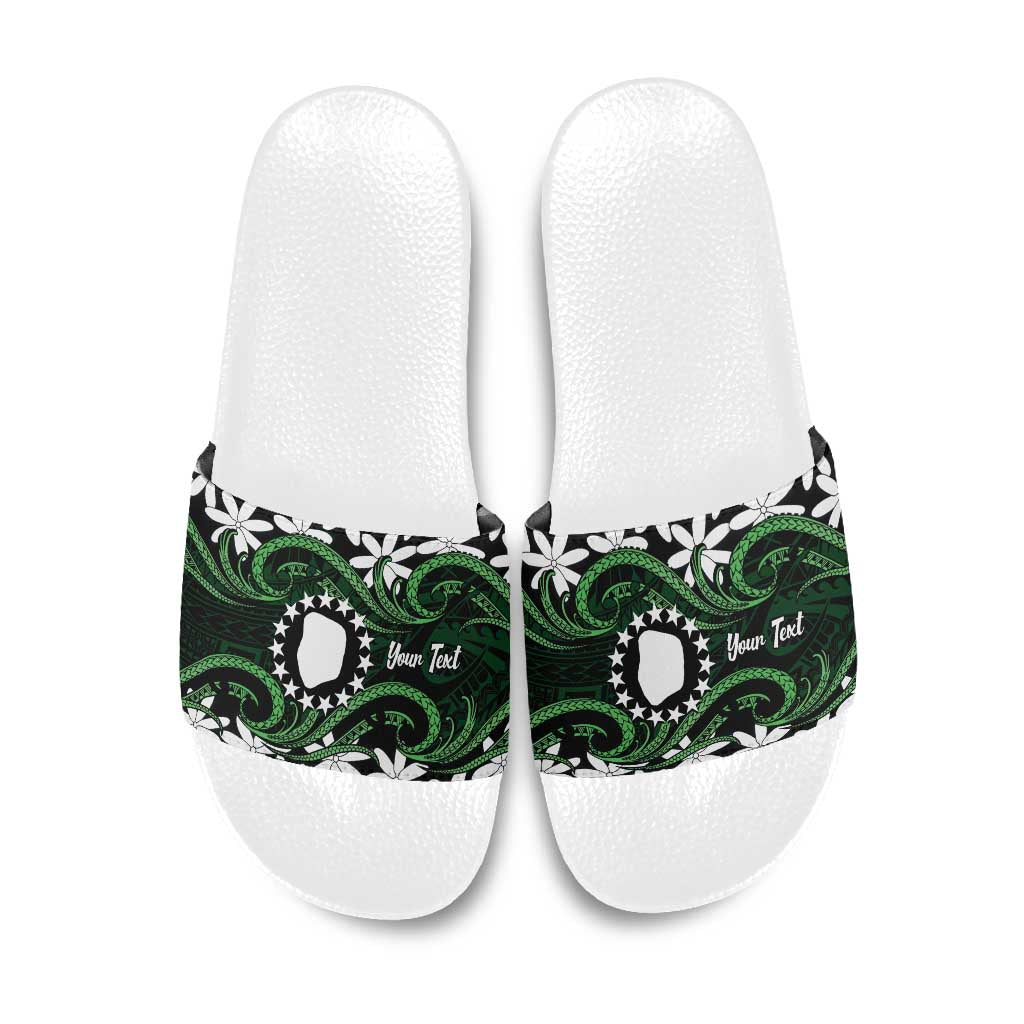 Personalised Cook Islands Mitiaro Slide Sandals Tiare Maori Polynesian Waves Tattoo LT14 Green - Polynesian Pride