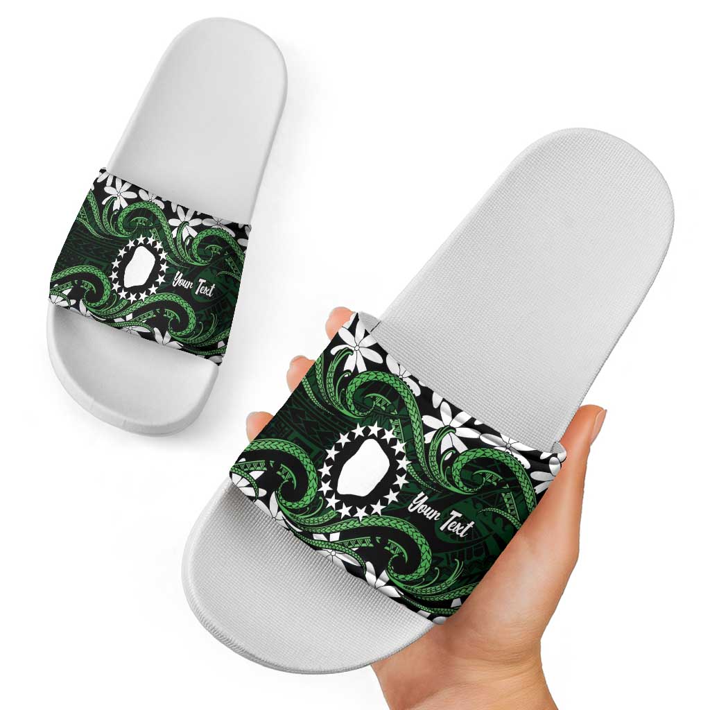 Personalised Cook Islands Mitiaro Slide Sandals Tiare Maori Polynesian Waves Tattoo LT14 - Polynesian Pride