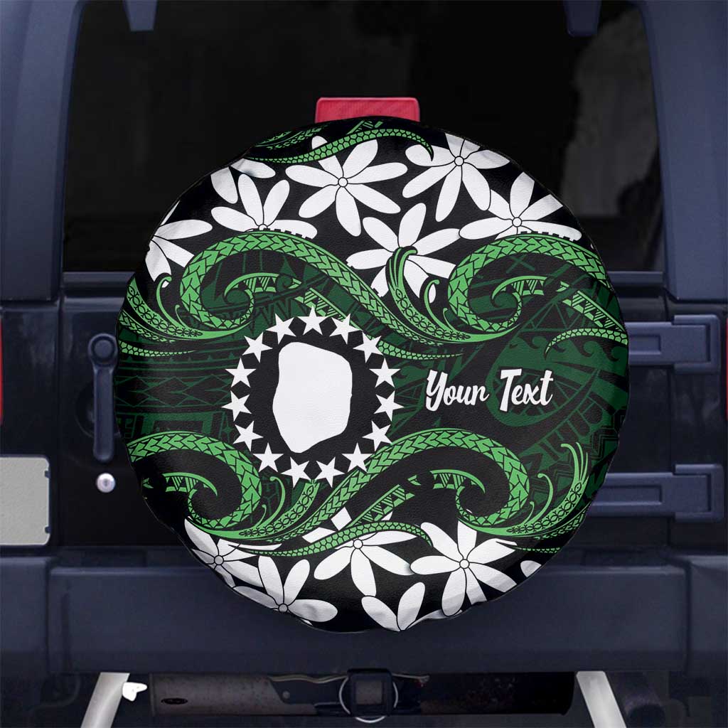 Personalised Cook Islands Mitiaro Spare Tire Cover Tiare Maori Polynesian Waves Tattoo LT14 No hole Green - Polynesian Pride