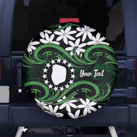 Personalised Cook Islands Mitiaro Spare Tire Cover Tiare Maori Polynesian Waves Tattoo LT14 No hole Green - Polynesian Pride