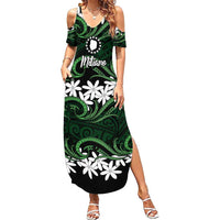 Personalised Cook Islands Mitiaro Summer Maxi Dress Tiare Maori Polynesian Waves Tattoo LT14 Women Green - Polynesian Pride