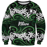 Personalised Cook Islands Mitiaro Sweatshirt Tiare Maori Polynesian Waves Tattoo LT14 Unisex Green - Polynesian Pride