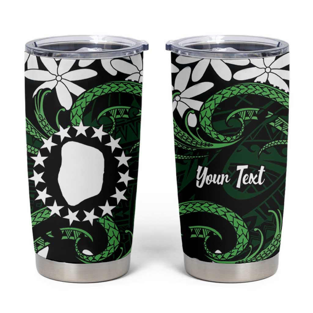 Personalised Cook Islands Mitiaro Tumbler Cup Tiare Maori Polynesian Waves Tattoo LT14 Green - Polynesian Pride