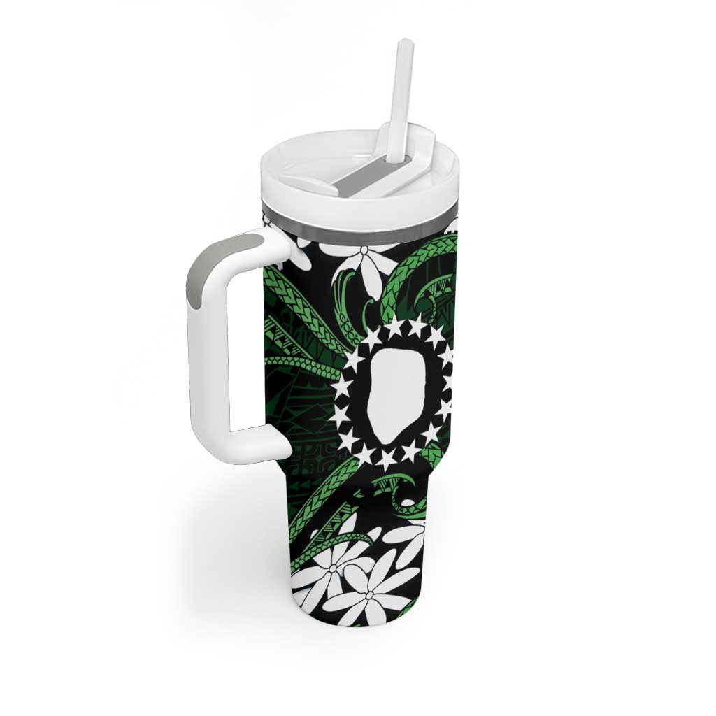 Personalised Cook Islands Mitiaro Tumbler With Handle Tiare Maori Polynesian Waves Tattoo LT14 - Polynesian Pride