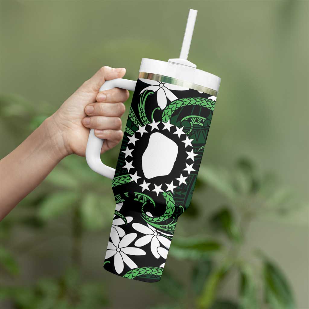 Personalised Cook Islands Mitiaro Tumbler With Handle Tiare Maori Polynesian Waves Tattoo LT14 - Polynesian Pride