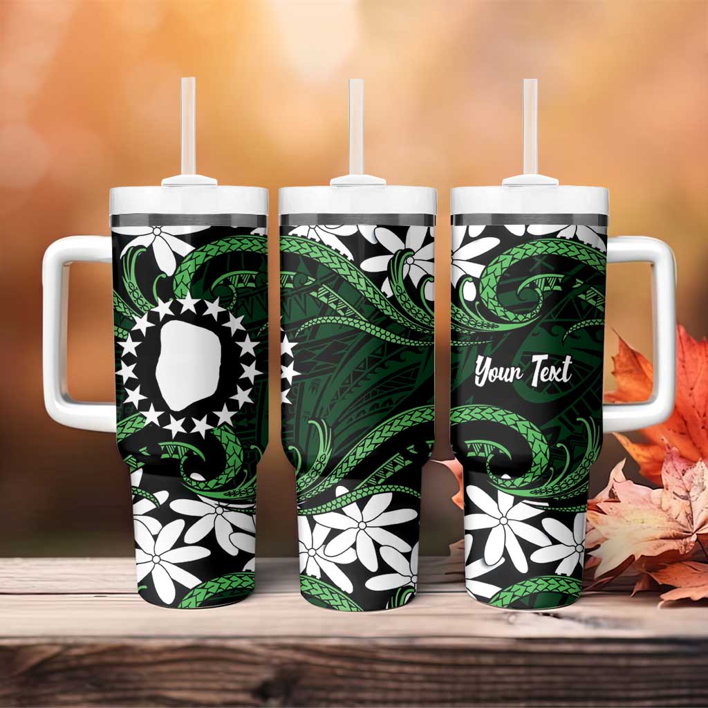 Personalised Cook Islands Mitiaro Tumbler With Handle Tiare Maori Polynesian Waves Tattoo LT14 - Polynesian Pride