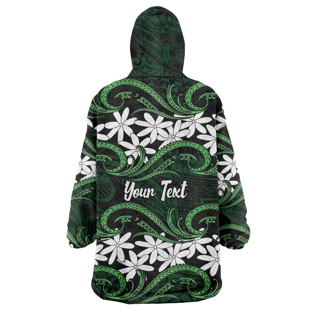 Personalised Cook Islands Mitiaro Wearable Blanket Hoodie Tiare Maori Polynesian Waves Tattoo LT14 - Polynesian Pride