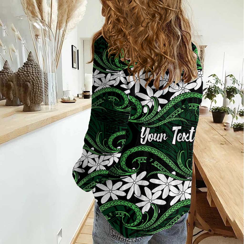 Personalised Cook Islands Mitiaro Women Casual Shirt Tiare Maori Polynesian Waves Tattoo