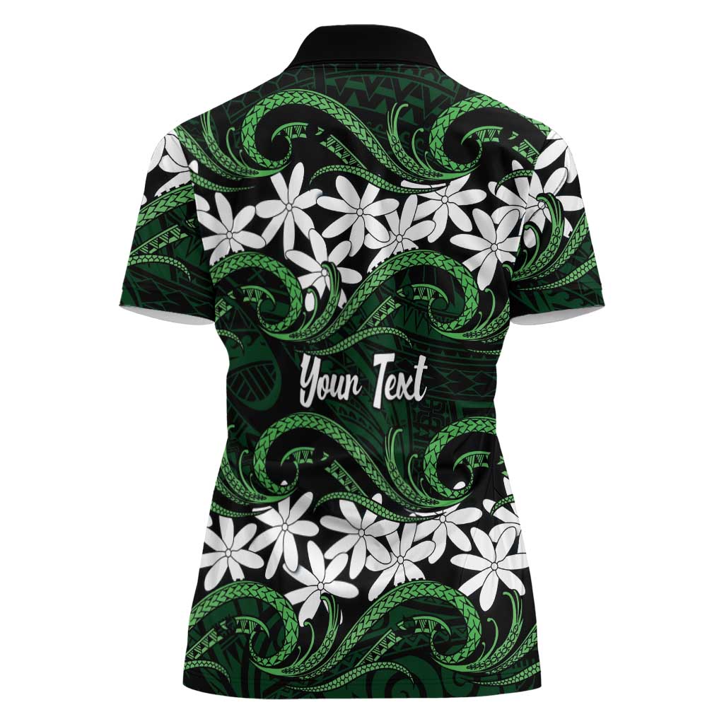 Personalised Cook Islands Mitiaro Women Polo Shirt Tiare Maori Polynesian Waves Tattoo LT14 - Polynesian Pride