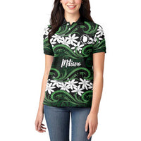 Personalised Cook Islands Mitiaro Women Polo Shirt Tiare Maori Polynesian Waves Tattoo LT14 - Polynesian Pride