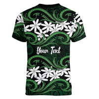 Personalised Cook Islands Mitiaro Women V-Neck T-Shirt Tiare Maori Polynesian Waves Tattoo LT14 - Polynesian Pride