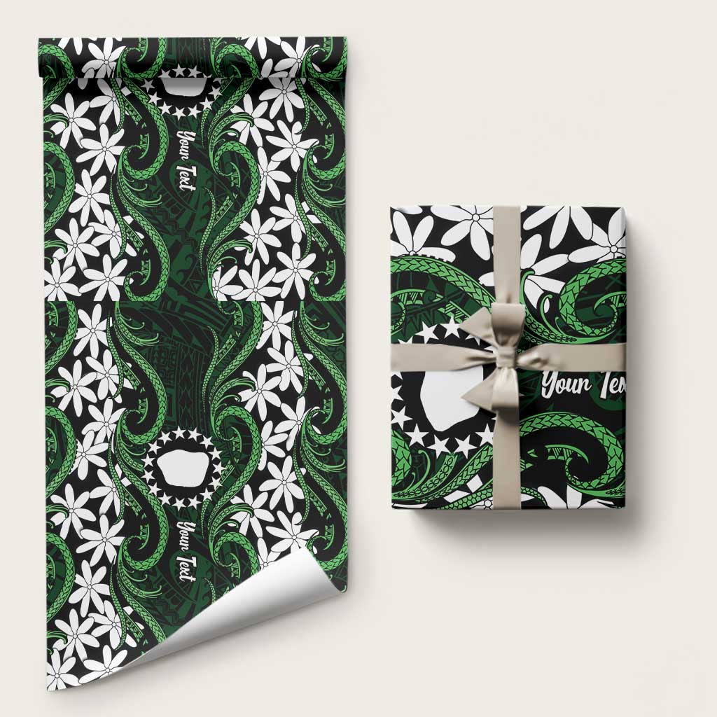 Personalised Cook Islands Mitiaro Wrapping Paper Tiare Maori Polynesian Waves Tattoo LT14 58" × 23" Green - Polynesian Pride