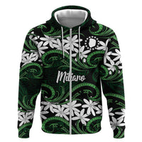 Personalised Cook Islands Mitiaro Zip Hoodie Tiare Maori Polynesian Waves Tattoo LT14 Zip Hoodie Green - Polynesian Pride