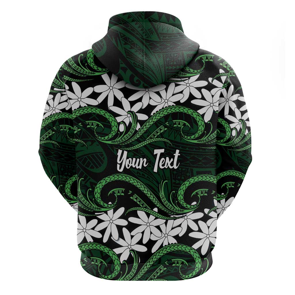 Personalised Cook Islands Mitiaro Zip Hoodie Tiare Maori Polynesian Waves Tattoo LT14 - Polynesian Pride