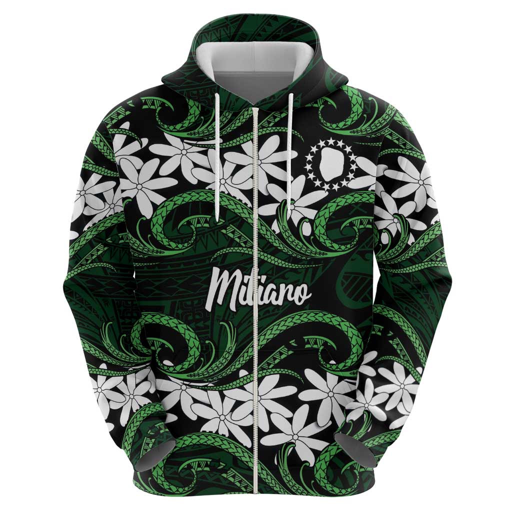 Personalised Cook Islands Mitiaro Zip Hoodie Tiare Maori Polynesian Waves Tattoo LT14 - Polynesian Pride
