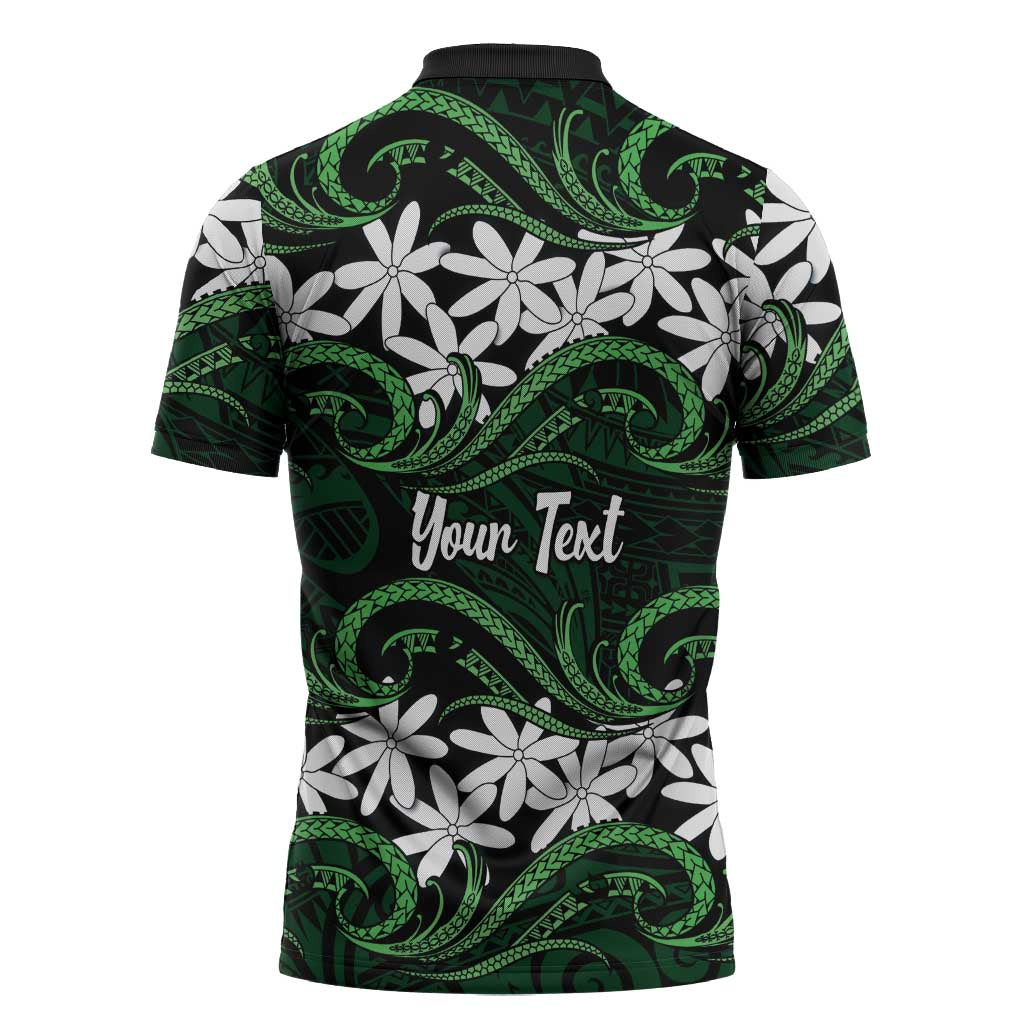 Personalised Cook Islands Mitiaro Zipper Polo Shirt Tiare Maori Polynesian Waves Tattoo LT14 - Polynesian Pride